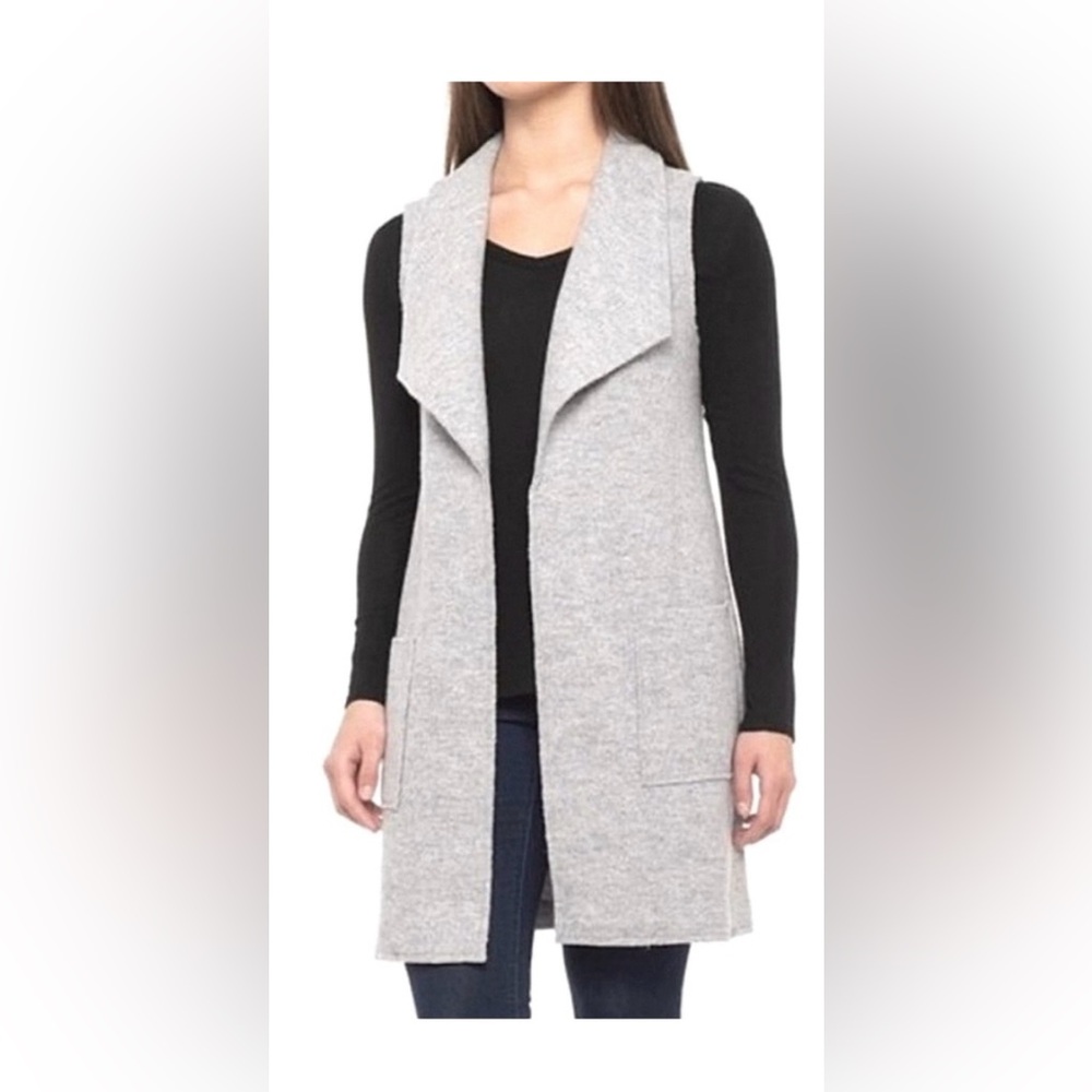 Tamari gray open front long 100% Wool Vest with Pockets Small